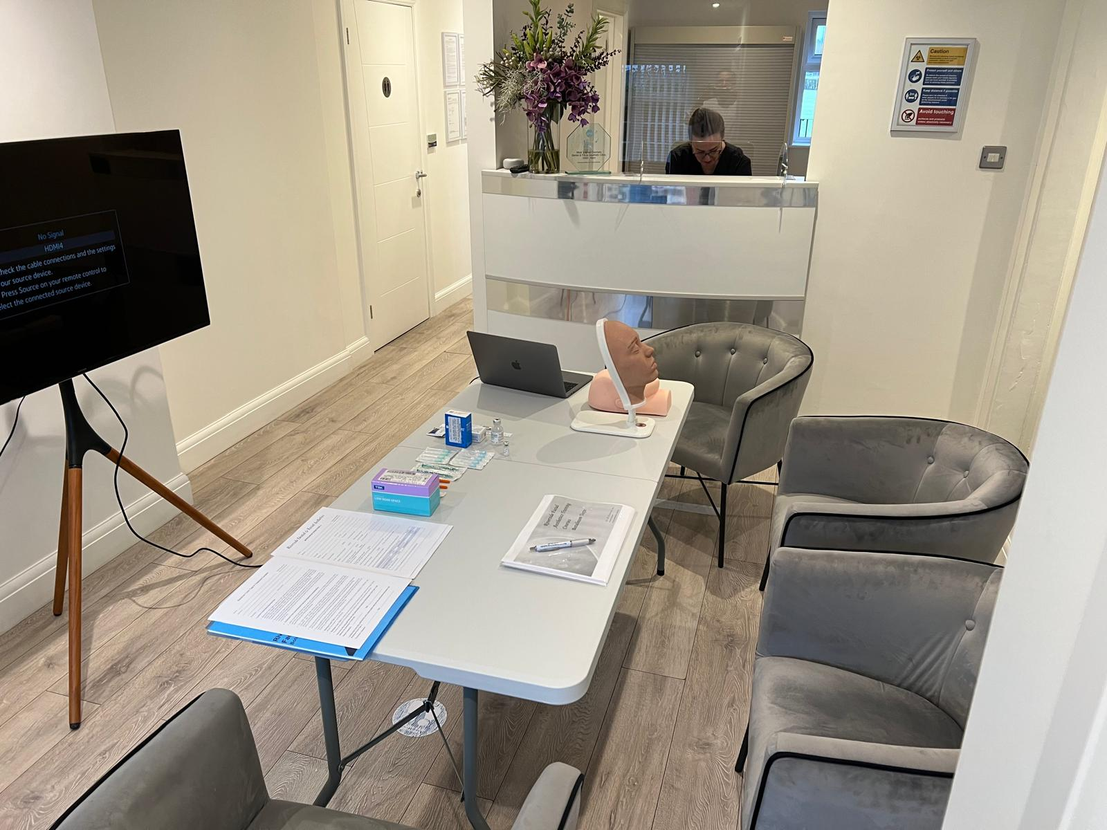 Private training suite with treatment station and mannequin head