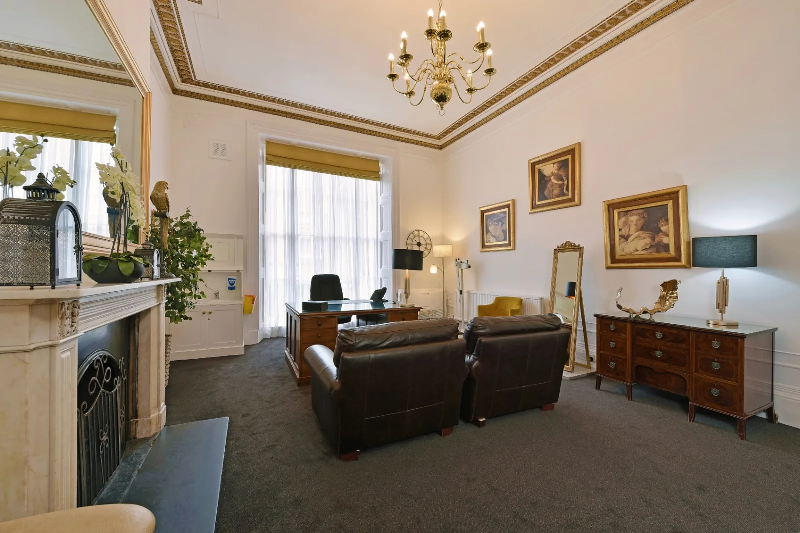 Consultation room with period detailing at the Harley Street clinic