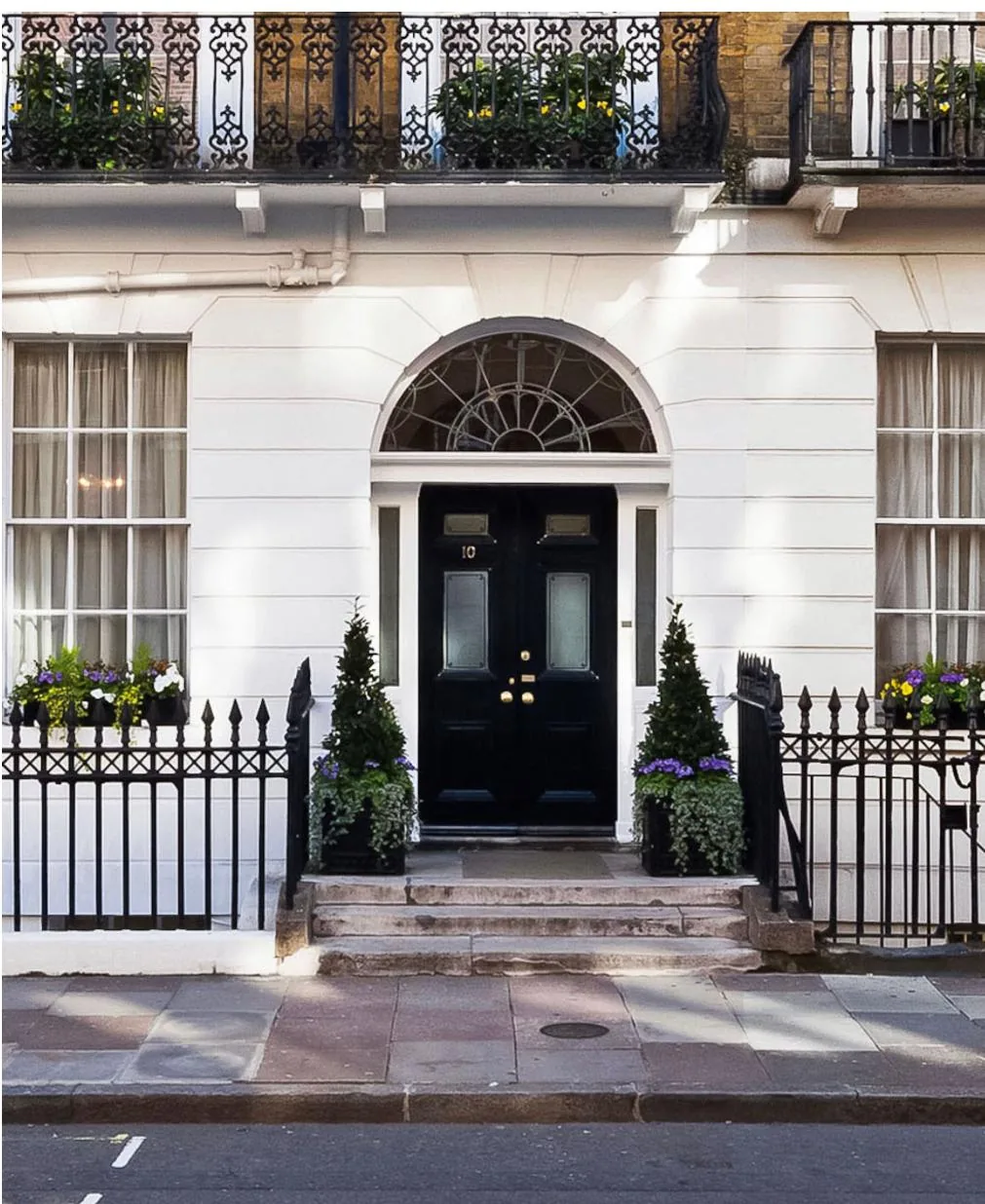 10 Harley Street entrance with black door and topiary